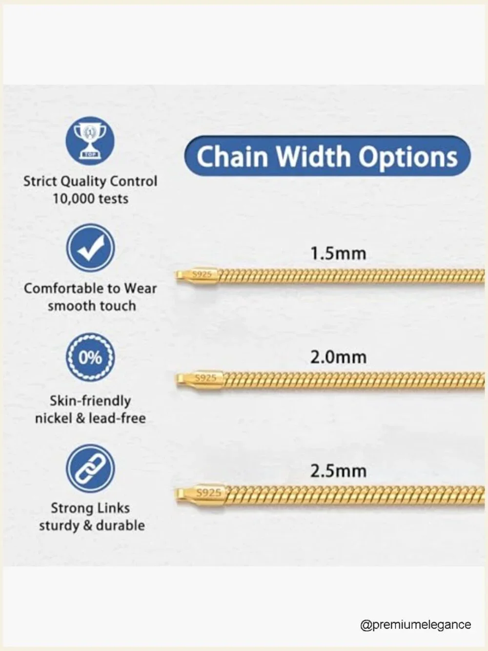1.5-2.5mm Snake Chain Necklace 18k Gold Plated 925 Sterling Silver Lobster